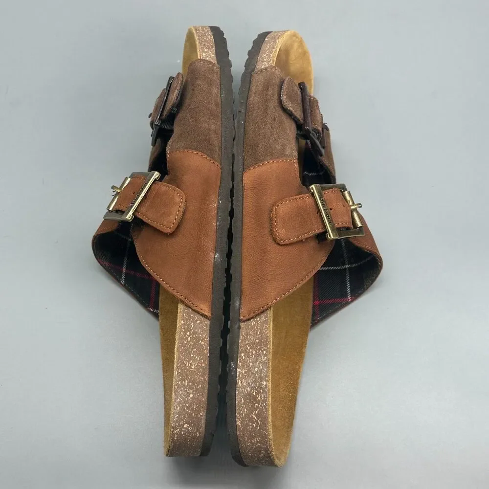 Barbour Mitchell Men's 11 Brown Suede Slide Sandals Slip-On Outdoor Double Strap